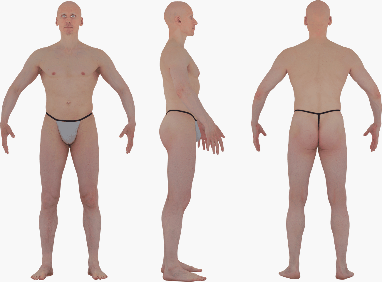 PBR texture map set for a lean male 3D body scan including Albedo, Normals, Specular, Metalness, and Diffuse at 16K